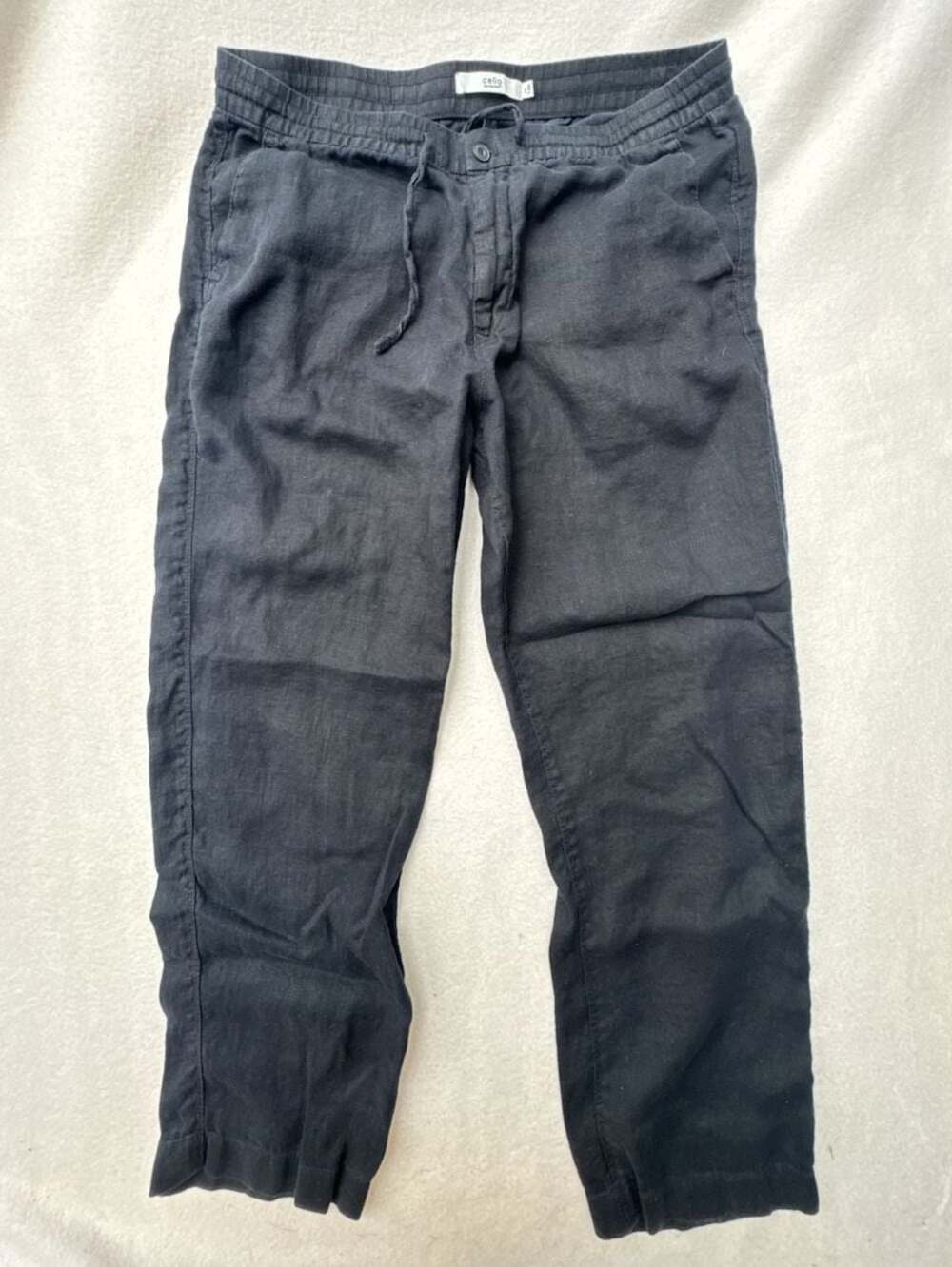 Celio Be Normal Mens Navy 100% Linen Drawstring Trousers size 38